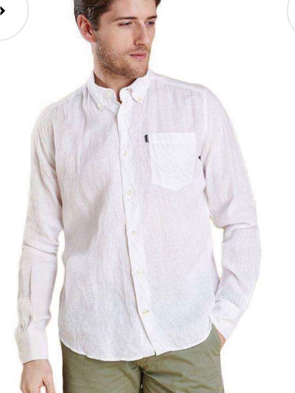 Barbour Men’s frank Button Down Linen Long Sleeve Shirt Size medium m White